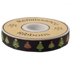 Christmas Trees on Black by LFN Textiles - 7/8" - by the yard