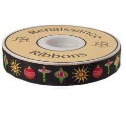 Christmas Ornaments on Black by LFN Textiles - 7/8" - by the yard