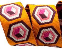 Hexagon Ribbon Trim Orange & Pink - 7/8" -by the yard